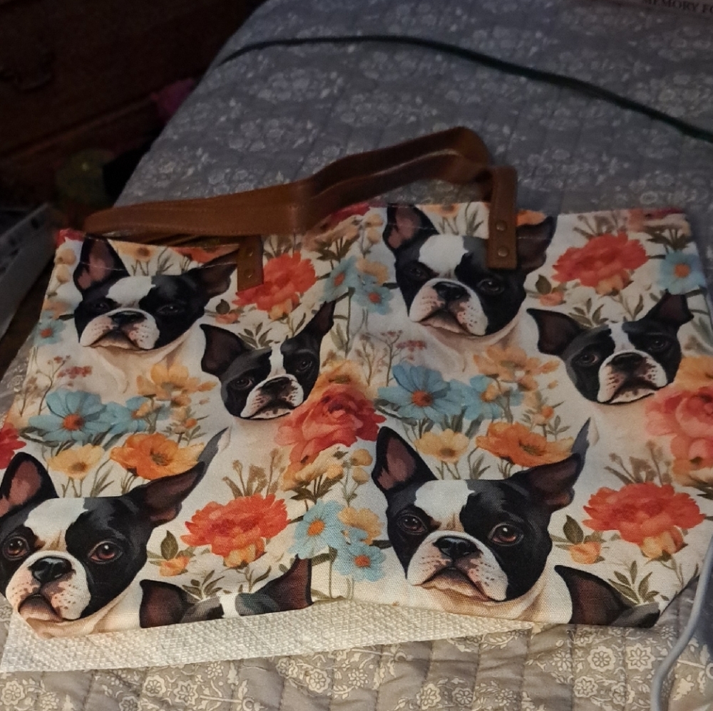 Chic Dog Print Laptop Case with Brown Handles